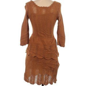 Anthropologie - Knitted & Knotted Crochet Sweater Dress  Mustard Gold